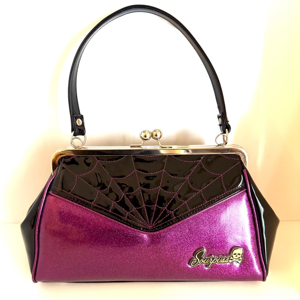 Sourpuss Spiderweb Backseat Baby Purse in Purple